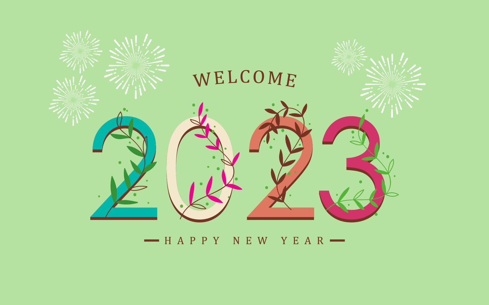 welcome new year 2023 with leaf ornament aesthetic vector design background