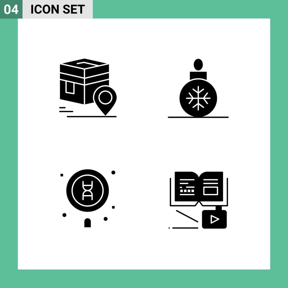 Pack of 4 creative Solid Glyphs of khana biology map christmas laboratory Editable Vector Design Elements