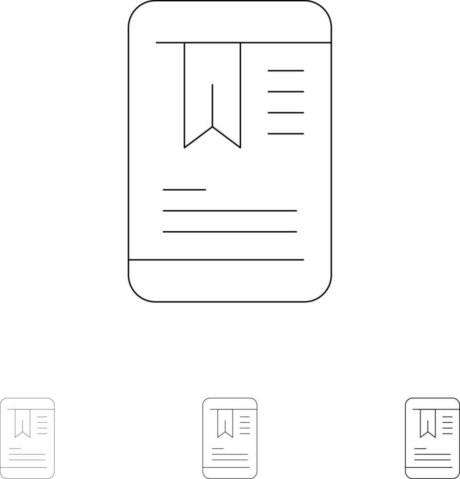 etiqueta móvil oneducation conjunto de iconos de línea negra en negrita y delgada vector