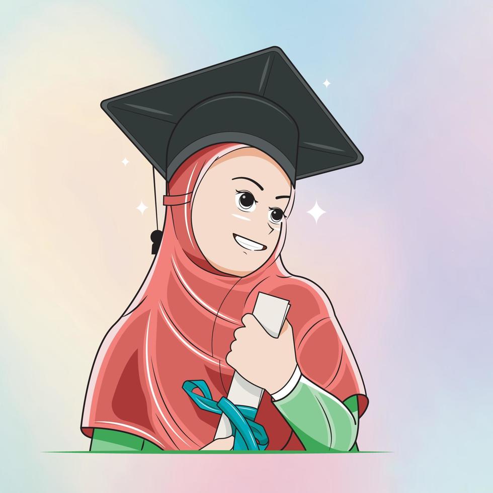 A happy little hijab girl in a graduation cap vector illustration free download