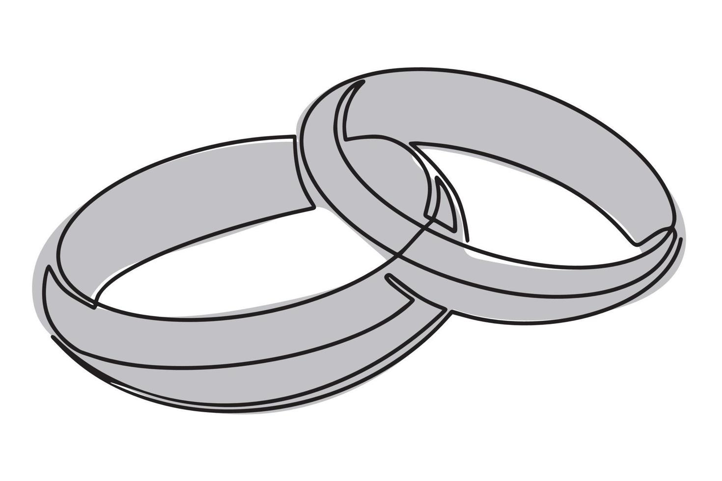 A continuous pattern of two rings. An icon of wedding rings on a white background. Fashionable minimalist illustration. Drawing in one line. Vector illustration