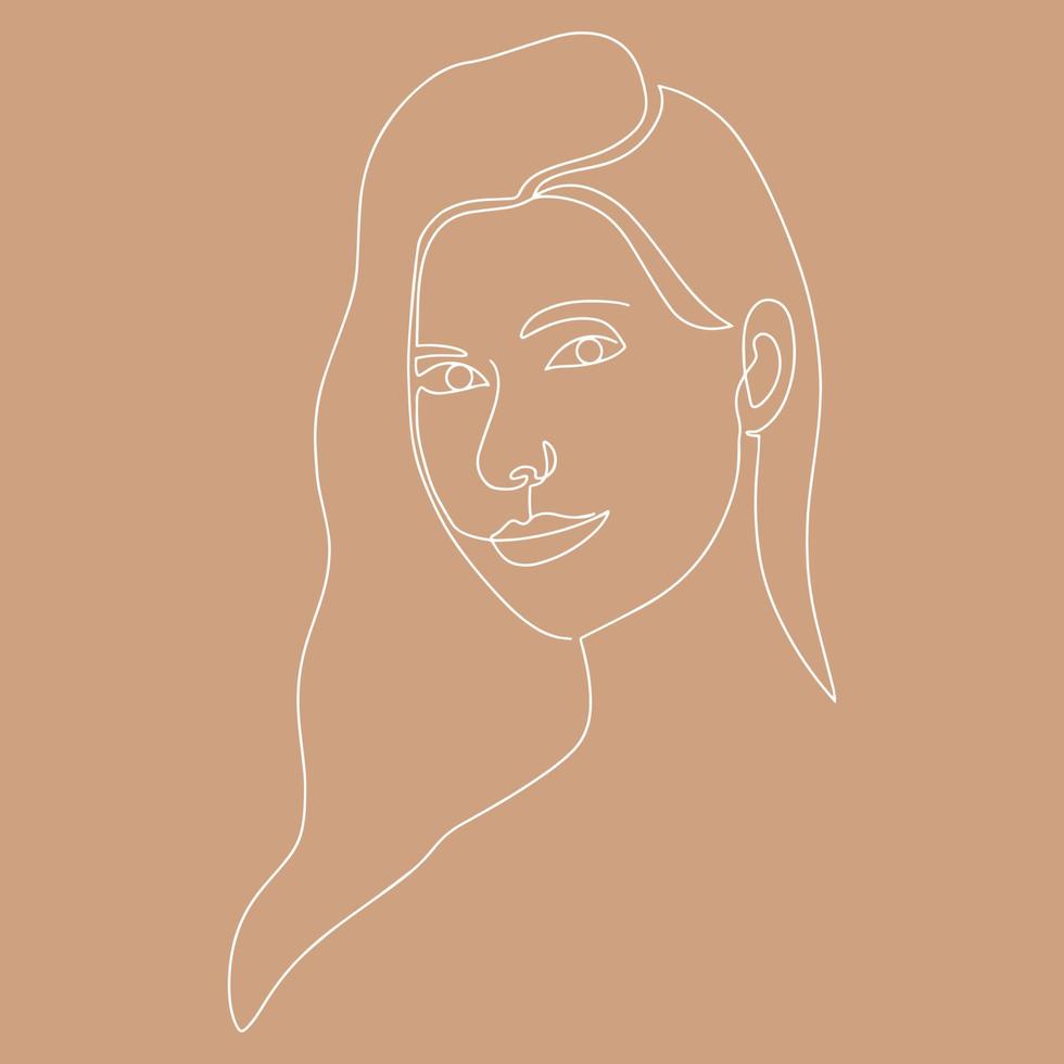 ilustración vectorial dibujada a mano al estilo del arte lineal. retrato de una chica hermosa. una chica elegante con cabello largo. un elemento de fondo ligero y suave para su diseño. vector