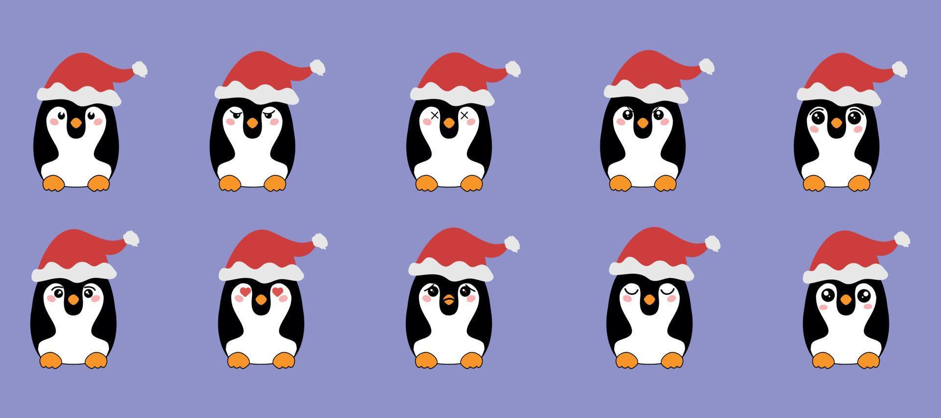 Cute penguins in the style of kawaii. A symbol of cold winter. Antarctic bird, animal illustration vector