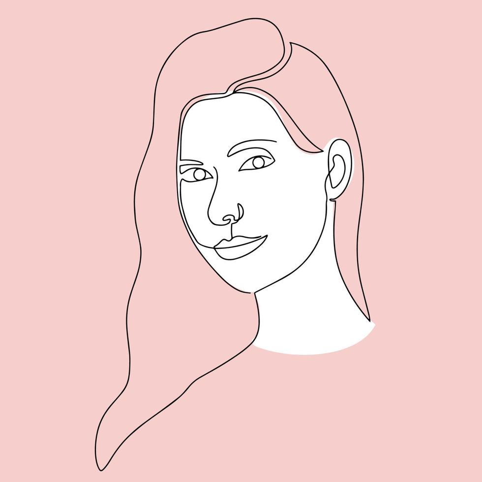 Vector hand-drawn illustration in the style of linear art. Portrait of a beautiful girl. An elegant girl with long hair. A light gentle background element for your design.
