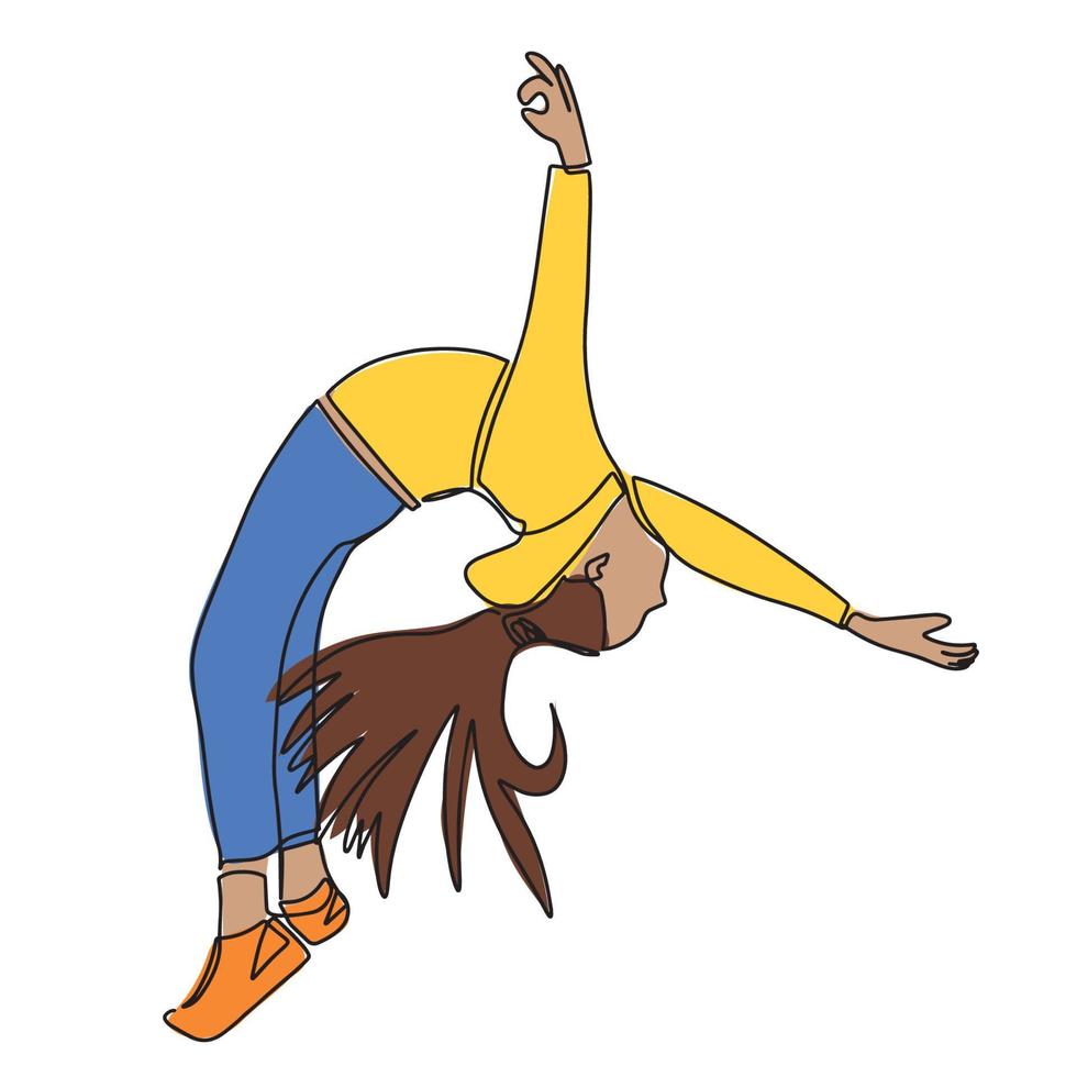 Dancing girl. A young girl is dancing. One line vector illustration isolated on white background.