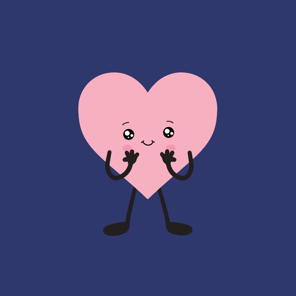 lindo corazón en estilo kawaii. personaje de dibujos animados dibujados a mano. vector