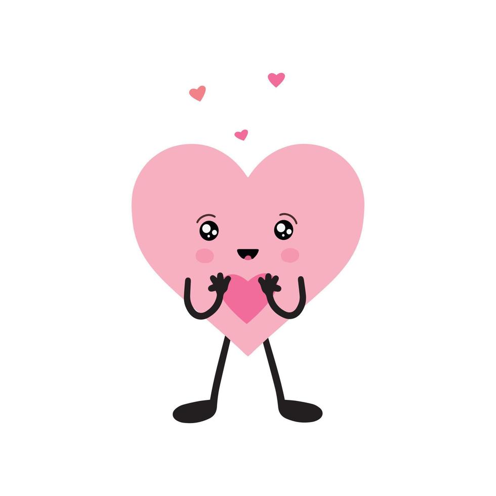 Cute heart in kawaii style. Hand drawn cartoon character. vector