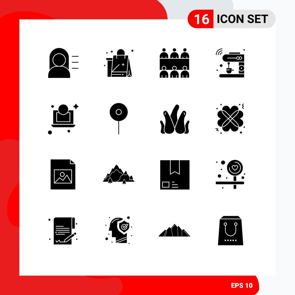 16 Universal Solid Glyphs Set for Web and Mobile Applications dollar wifi conference machine internet Editable Vector Design Elements