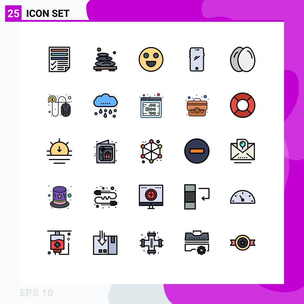 Universal Icon Symbols Group of 25 Modern Filled line Flat Colors of iphone mobile spa smart phone happy Editable Vector Design Elements