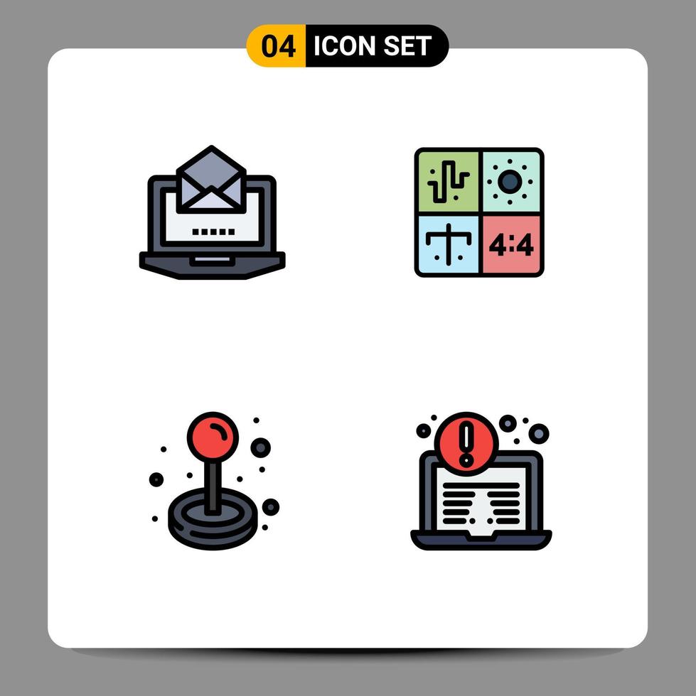 4 User Interface Filledline Flat Color Pack of modern Signs and Symbols of server joystick open development game Editable Vector Design Elements