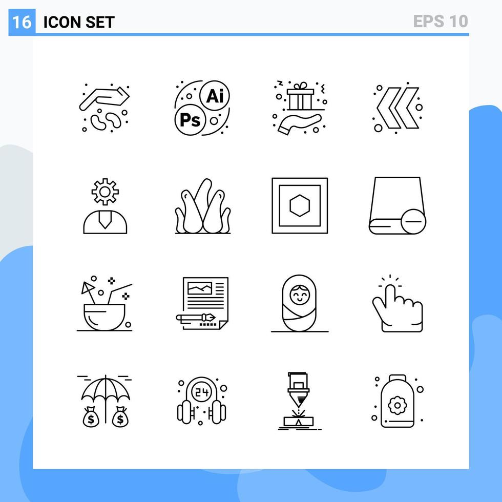 iconos de estilo moderno de 16 líneas. símbolos de contorno para uso general. signo de icono de línea creativa aislado sobre fondo blanco. Paquete de 16 iconos. vector