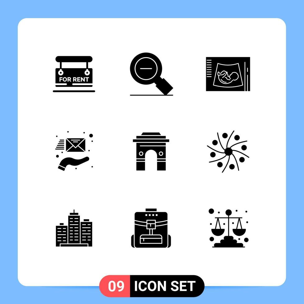 9 concepto de glifo sólido para sitios web móviles y aplicaciones que admiten elementos de diseño vectorial editables para bebés de correo electrónico con zoom de sobres vector