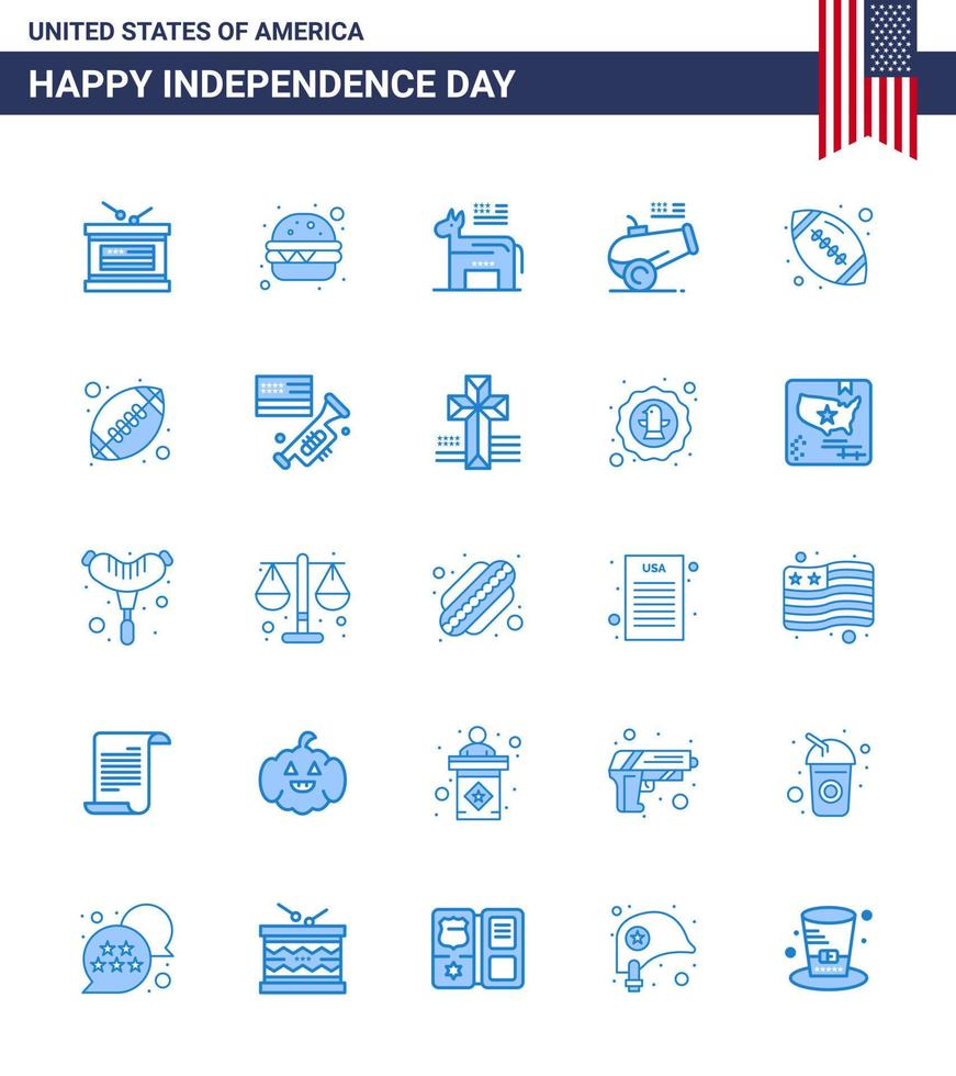 25 Creative USA Icons Modern Independence Signs and 4th July Symbols of sports ball american mortar cannon Editable USA Day Vector Design Elements