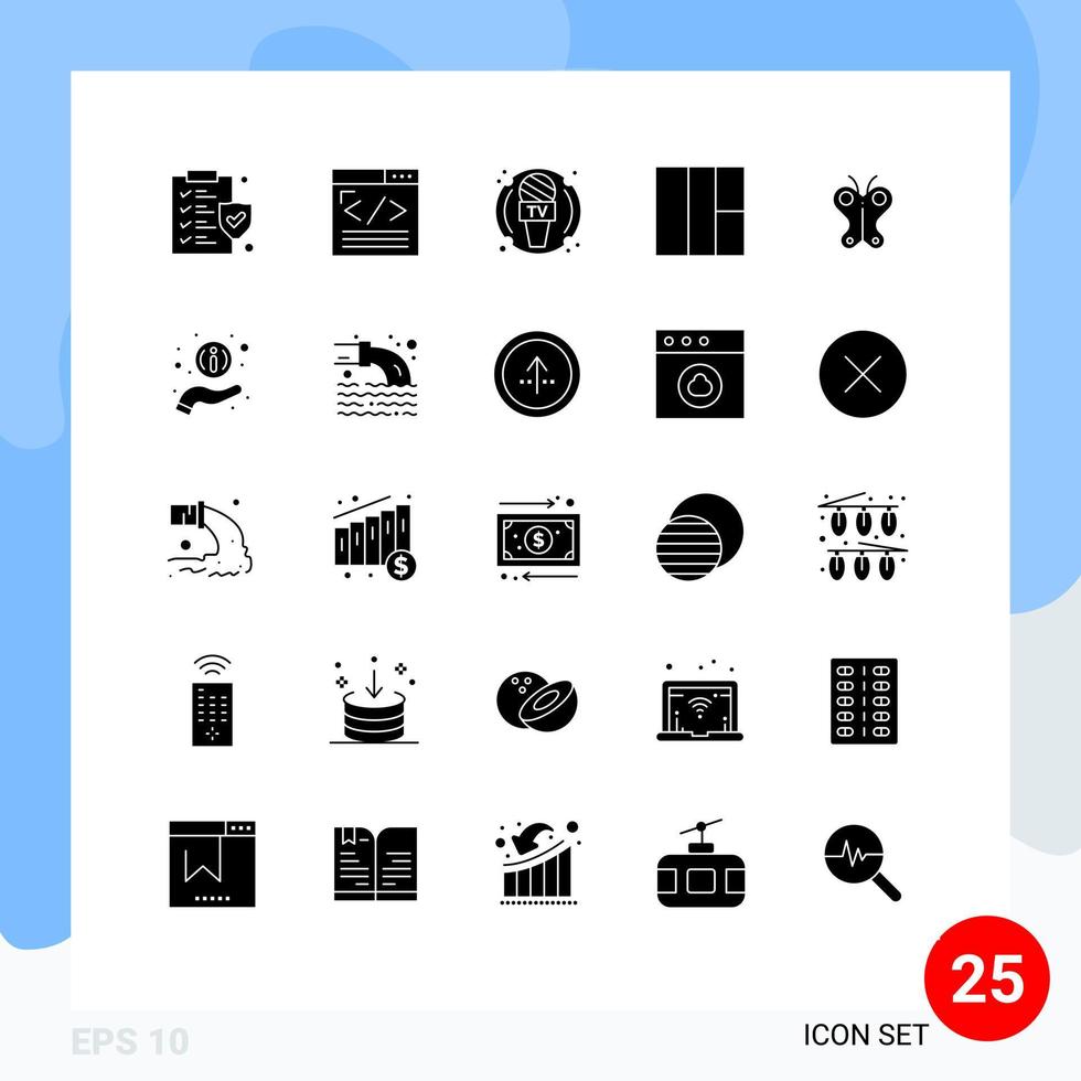 conjunto de 25 iconos de interfaz de usuario modernos símbolos signos para elementos de diseño vectorial editables de rejilla animal de dispositivo de mariposa natural vector