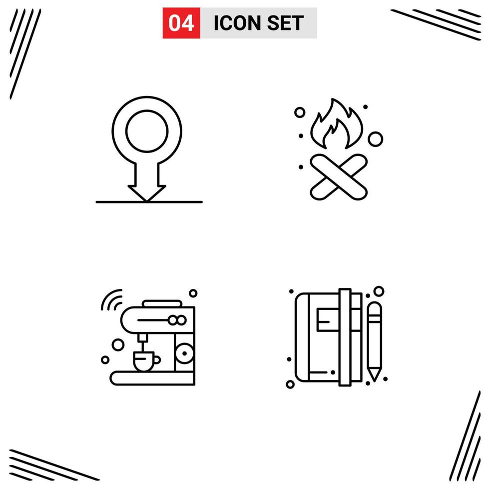 4 Universal Line Signs Symbols of human internet burn pollution machine Editable Vector Design Elements
