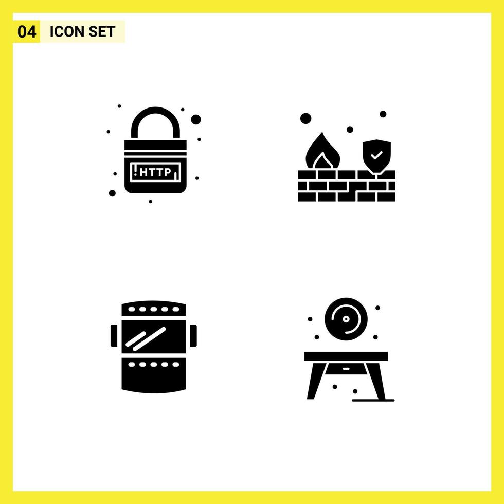 Pack of 4 Modern Solid Glyphs Signs and Symbols for Web Print Media such as domain welding mask link firewall protection Editable Vector Design Elements