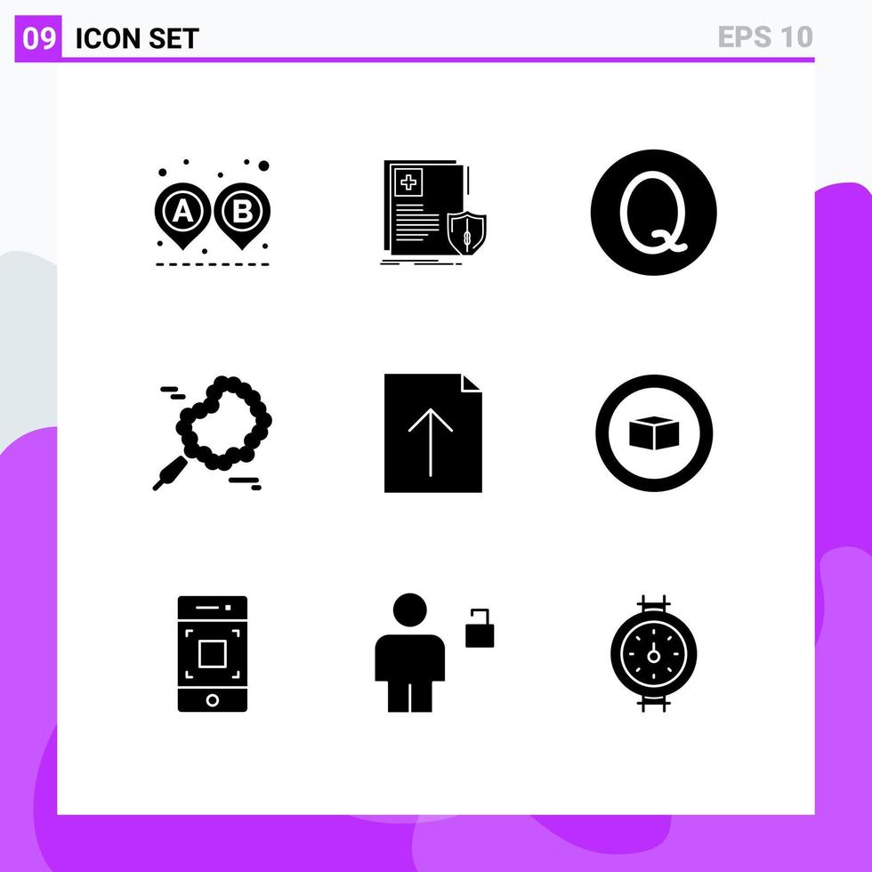 9 conjunto de glifos sólidos universales para aplicaciones web y móviles carga de documentos elementos de diseño de vectores editables de cuentas de oración de salud