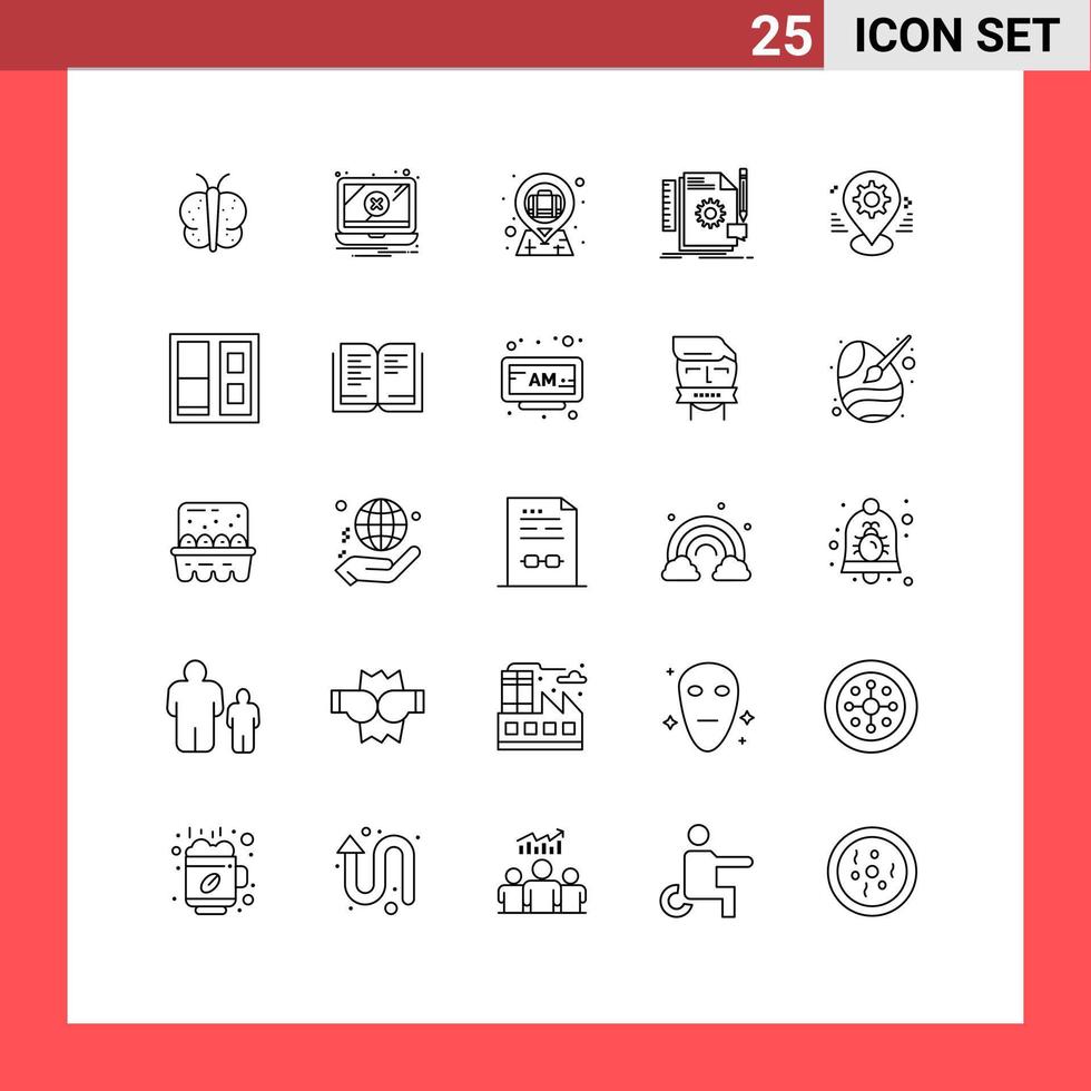 25 Universal Lines Set for Web and Mobile Applications gear feedback bag develop creative Editable Vector Design Elements