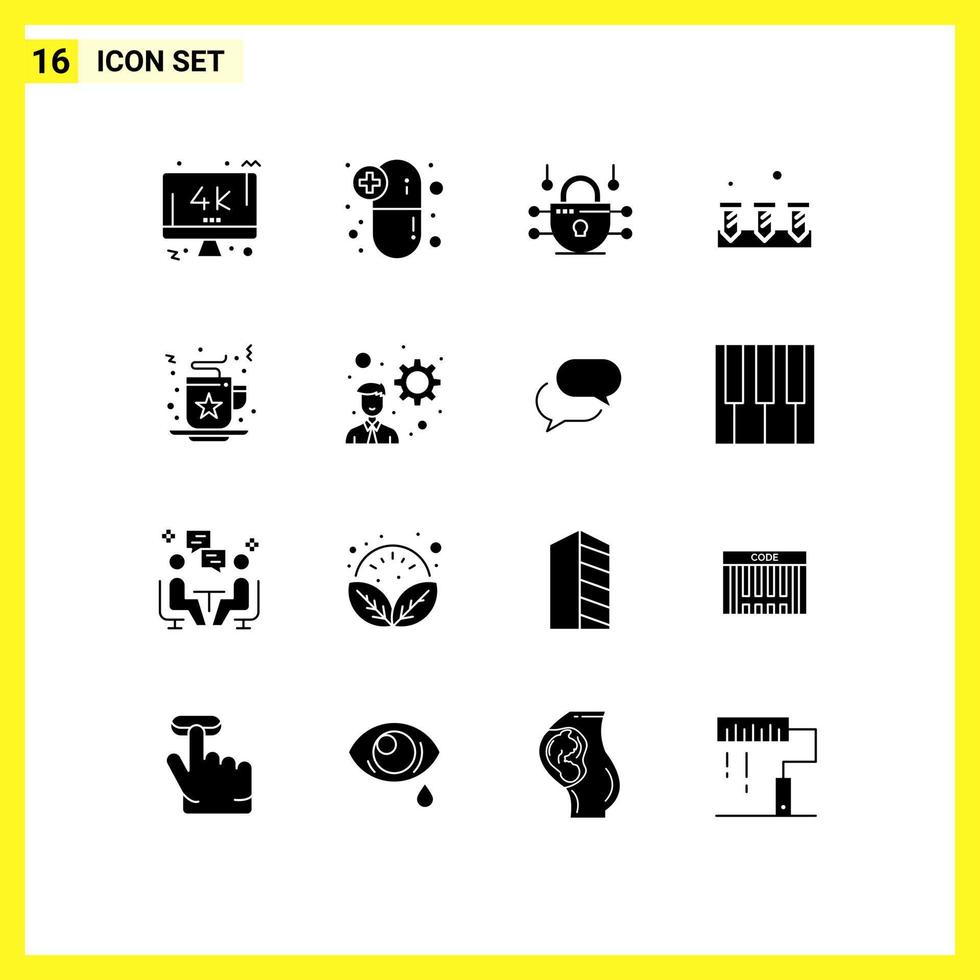 Modern Set of 16 Solid Glyphs Pictograph of coffee celebration internet hardware construction Editable Vector Design Elements