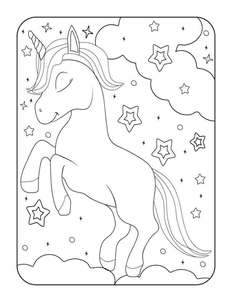 Unicorn Coloring Page for Kids Ages 4-8 vector