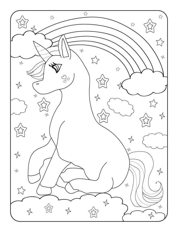 kids unicorn coloring page vector