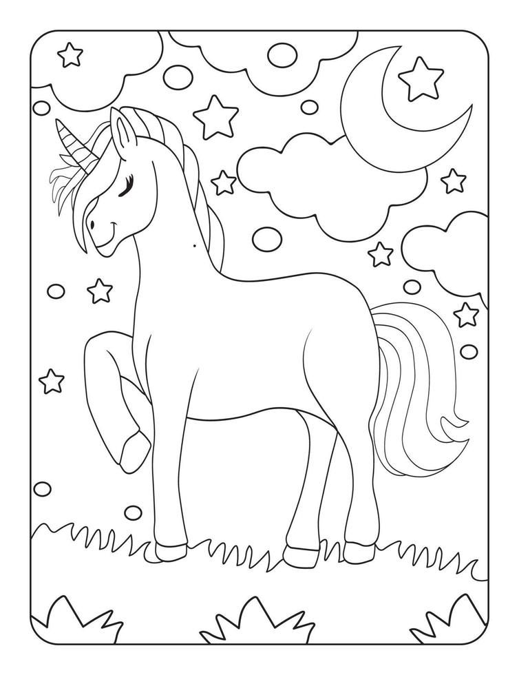 Unicorn Coloring Page for Kids Ages 4-8 vector