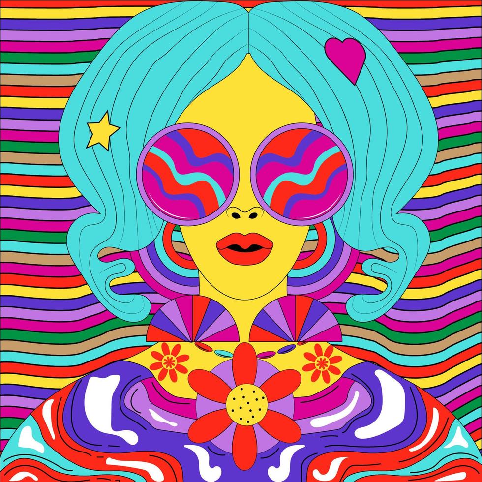 mujer psicodélica ilustración vector