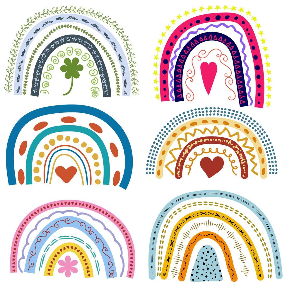 Hand drawn rainbow collection vector