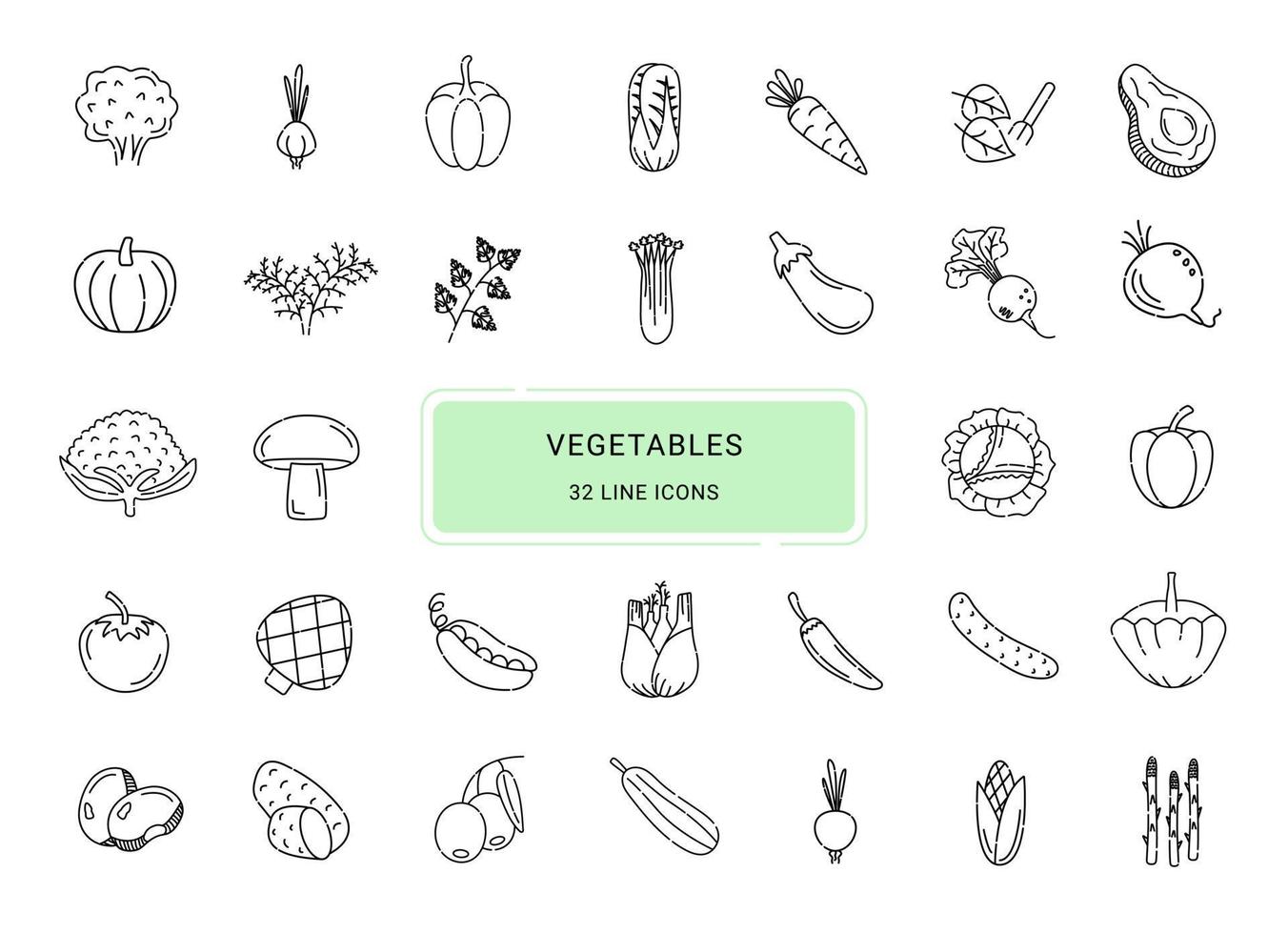 verduras, iconos vectoriales de 32 líneas vector