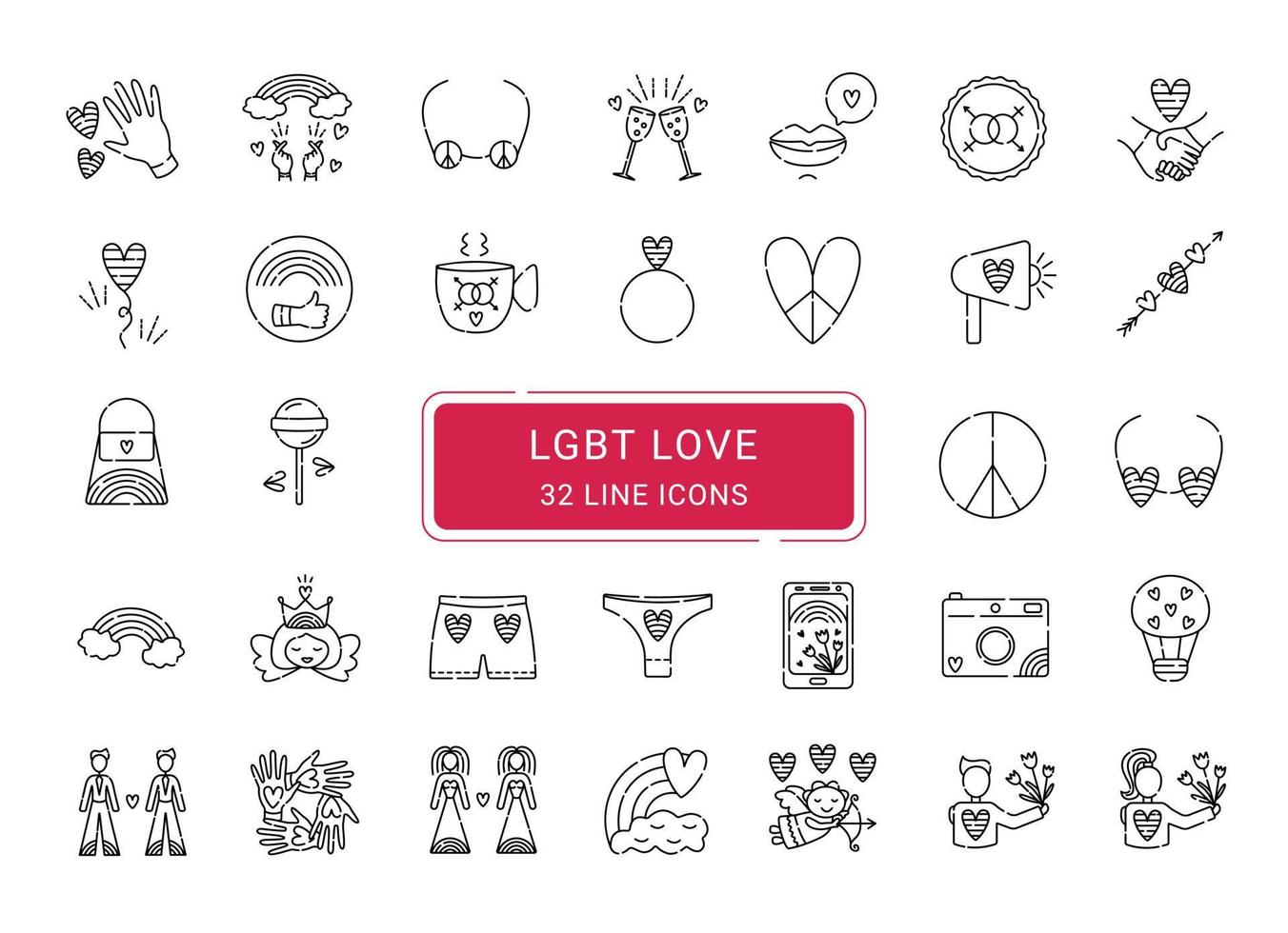 Lgbt signs collection, 32 line vector icons