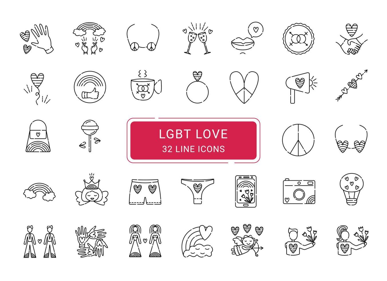 colección de signos lgbt, iconos vectoriales de 32 líneas vector