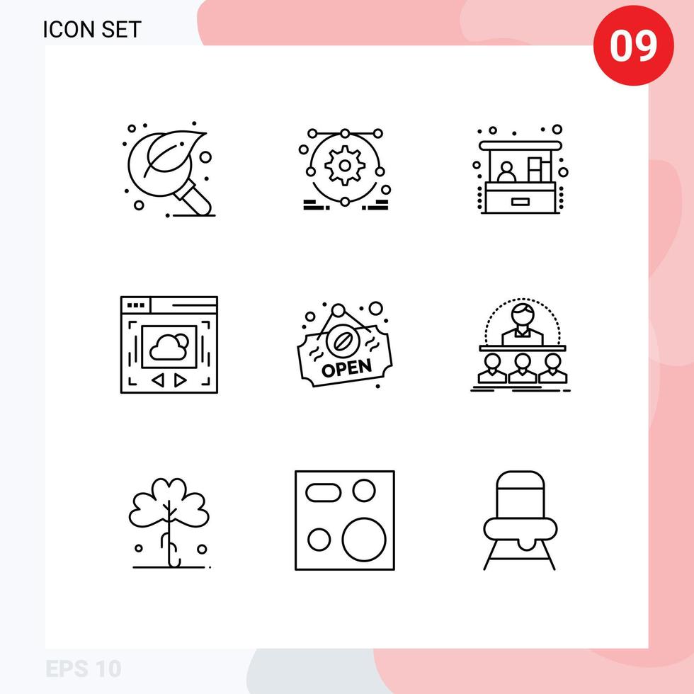 User Interface Pack of 9 Basic Outlines of sign open investment cloud sharing web page Editable Vector Design Elements