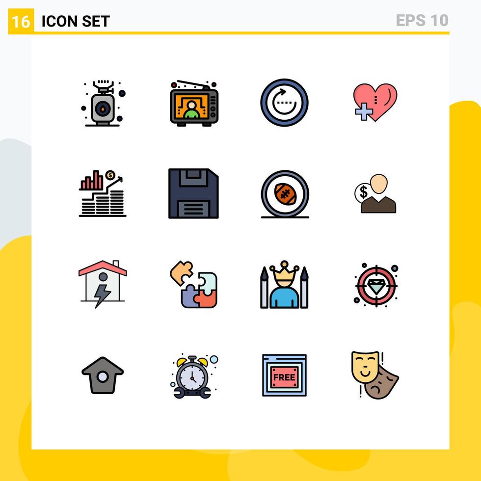 símbolos de iconos universales grupo de 16 líneas de negocio llenas de colores planos modernos agregar navegador amor ui elementos de diseño de vectores creativos editables