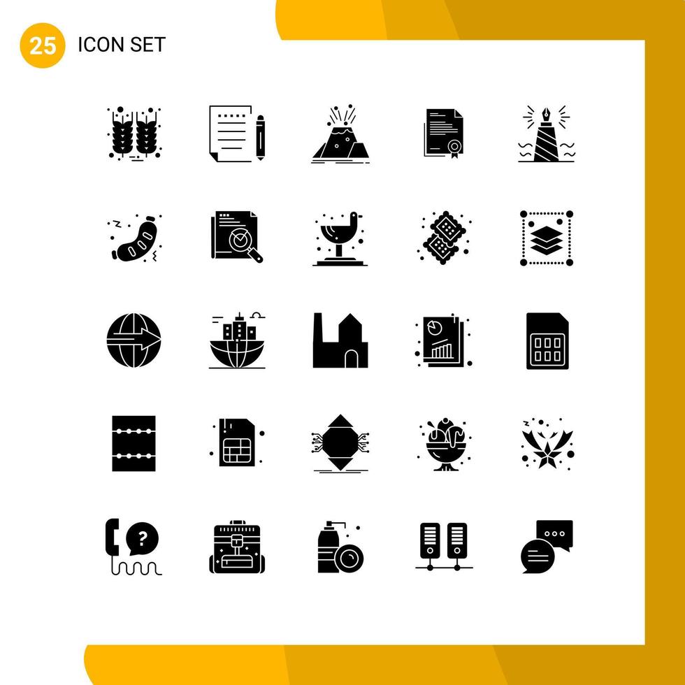 25 Thematic Vector Solid Glyphs and Editable Symbols of letter diploma disaster business safety Editable Vector Design Elements