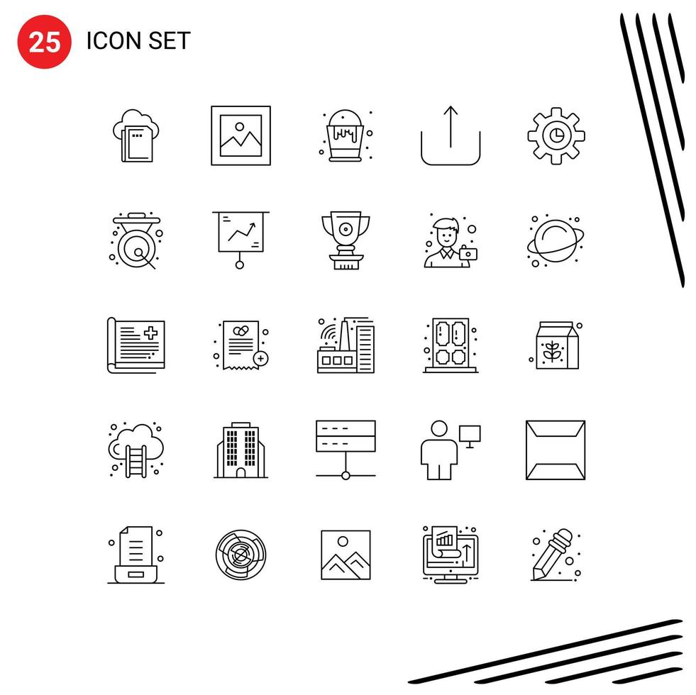 25 User Interface Line Pack of modern Signs and Symbols of gear graph basket upload multimedia Editable Vector Design Elements