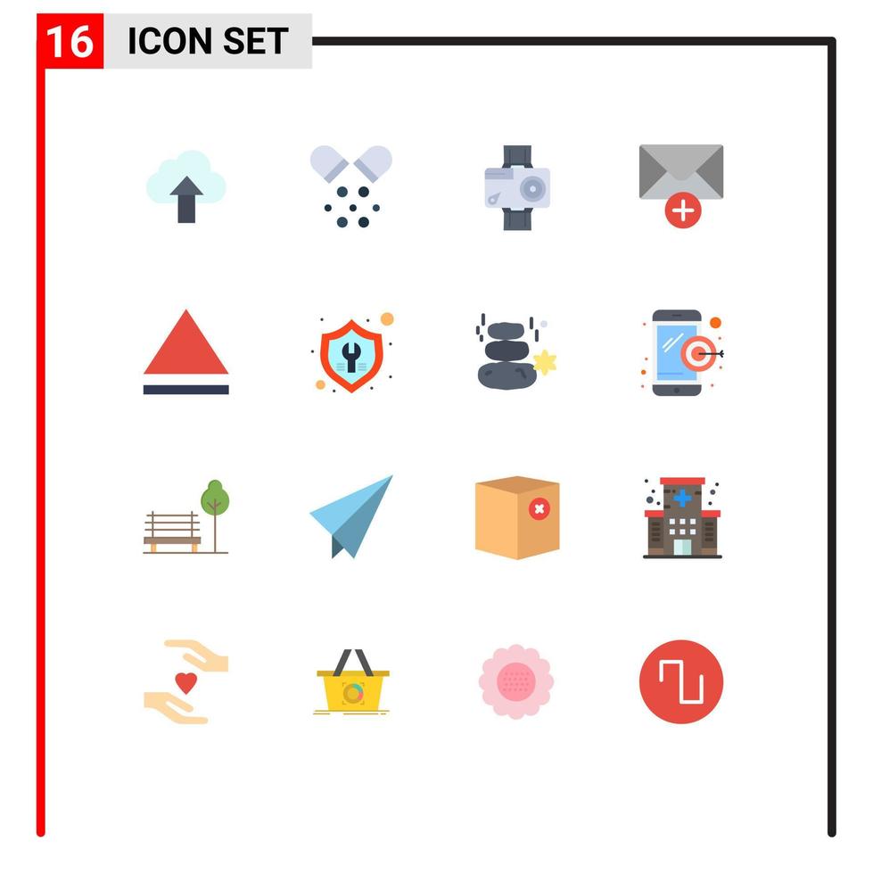 Mobile Interface Flat Color Set of 16 Pictograms of fix new camera message photo Editable Pack of Creative Vector Design Elements
