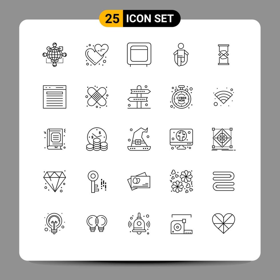 25 Universal Line Signs Symbols of jumping activity love open gold Editable Vector Design Elements