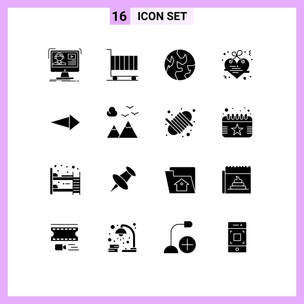 16 Universal Solid Glyphs Set for Web and Mobile Applications arrow letter marketing heart world Editable Vector Design Elements