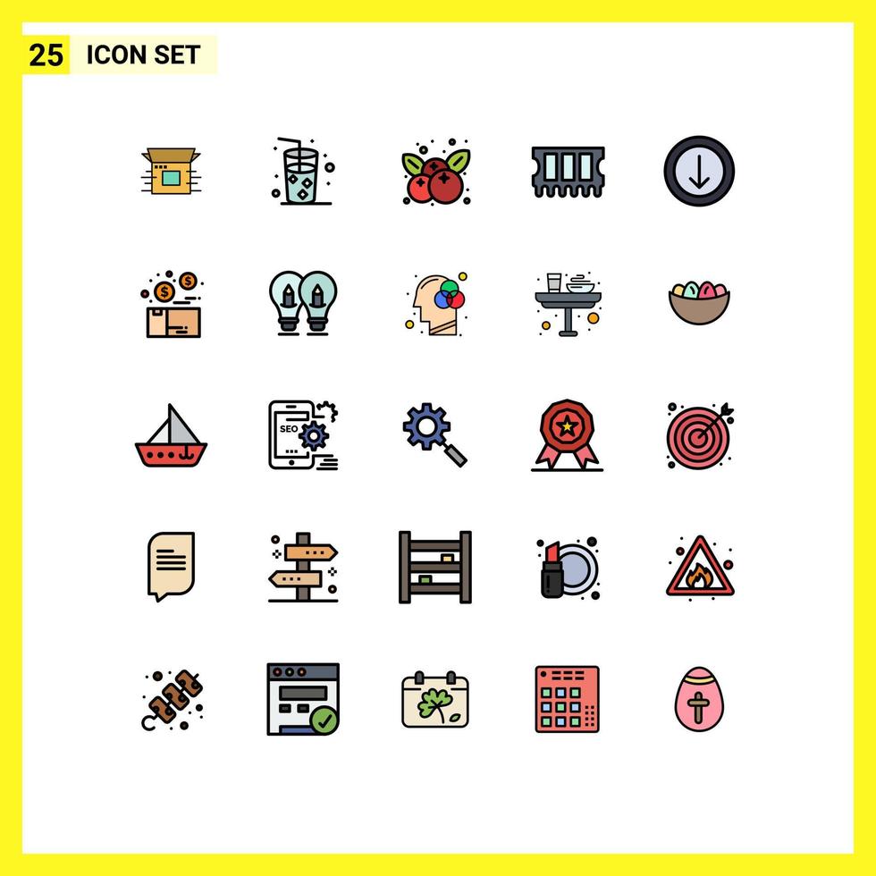 Set of 25 Modern UI Icons Symbols Signs for download arrow cherry ram hardware Editable Vector Design Elements