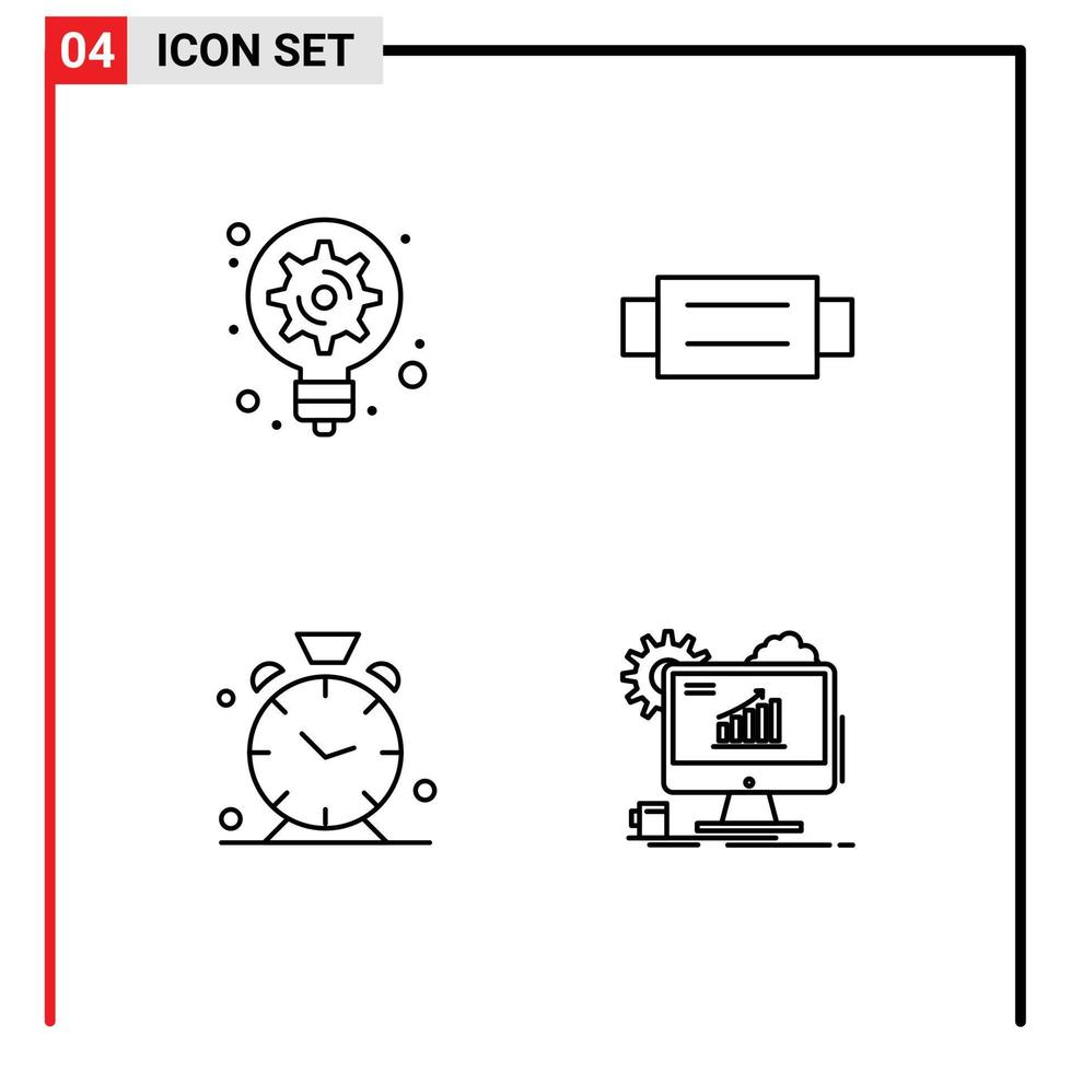 Line Pack of 4 Universal Symbols of generation clock light bulb fashion alert Editable Vector Design Elements