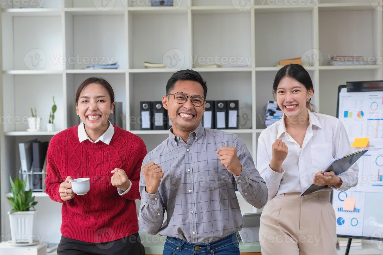 Marketing, Financial, Accounting, Planning, Team business expresses his joy at making annual profits for a successful company. photo