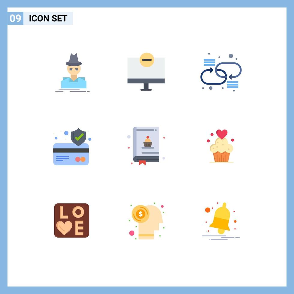9 Universal Flat Color Signs Symbols of baking card protection hardware atm card link Editable Vector Design Elements