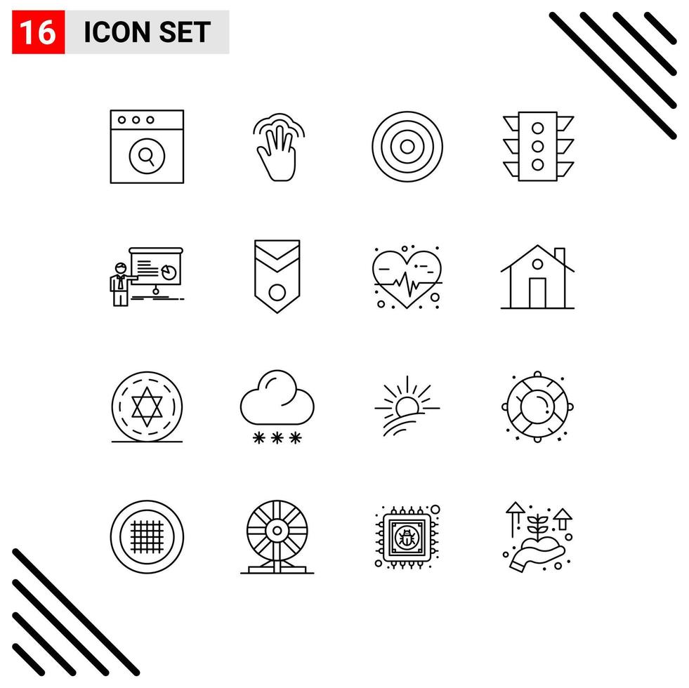 User Interface Pack of 16 Basic Outlines of graph navigation basic signal light Editable Vector Design Elements