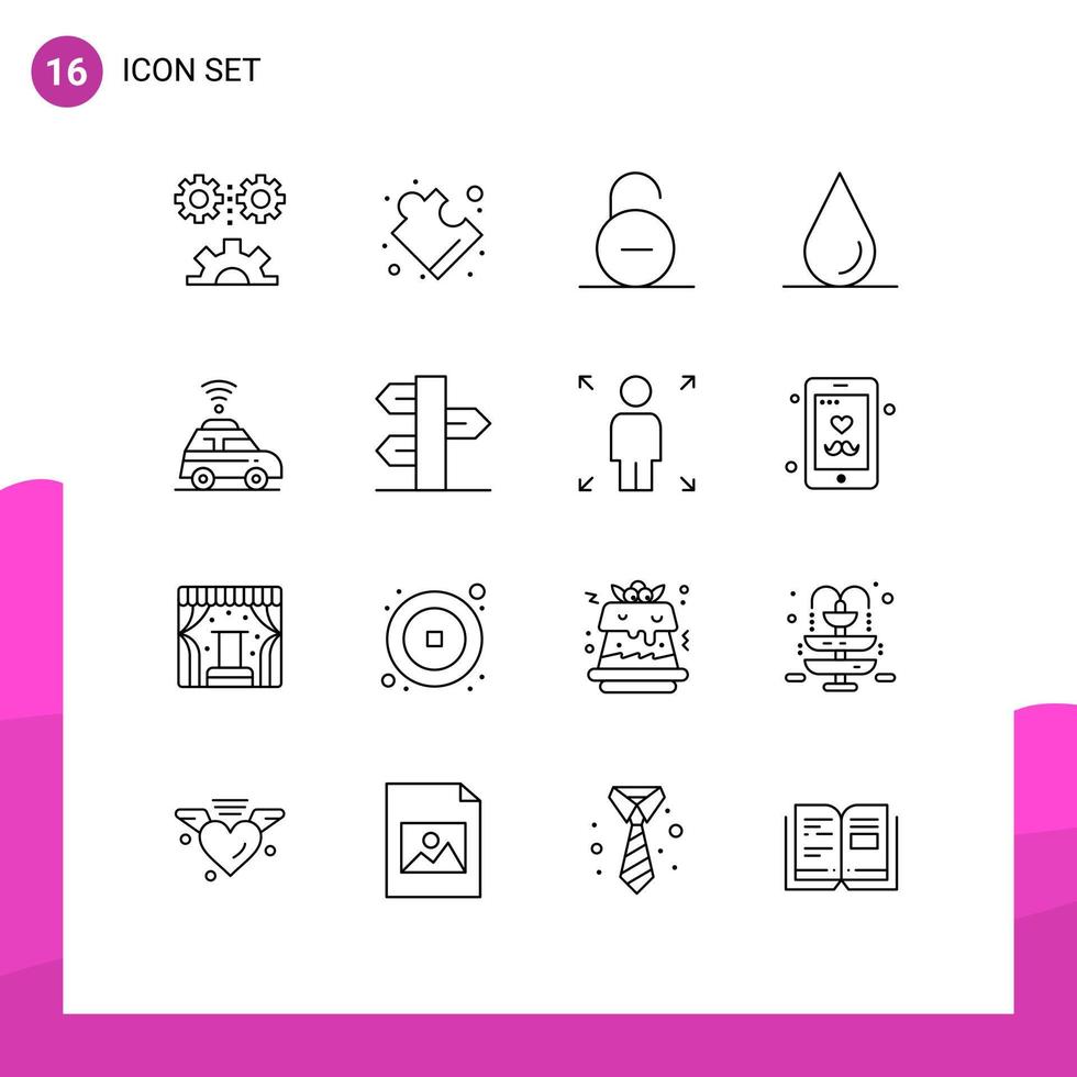 grupo de 16 esquemas modernos establecidos para elementos de diseño de vectores editables de seguridad de agua de bloqueo de coche de mapa