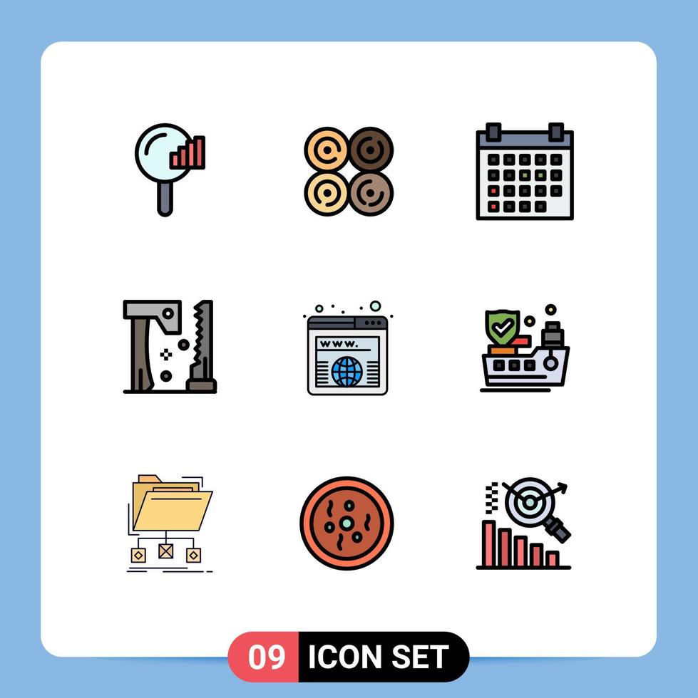 conjunto de 9 iconos de interfaz de usuario modernos signos de símbolos para herramientas de dominio calendario sierra hacha elementos de diseño vectorial editables vector