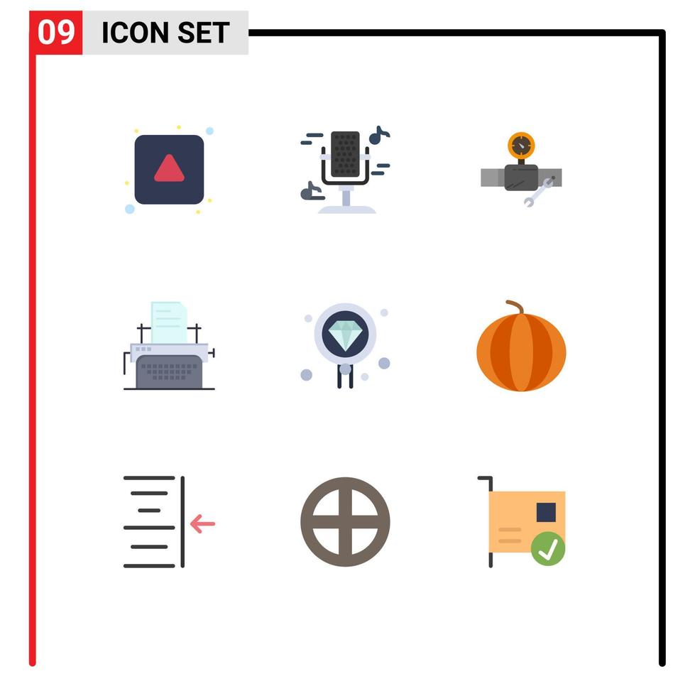 conjunto de pictogramas de 9 colores planos simples de codificación de tubería de impresión fax gage elementos de diseño vectorial editables vector