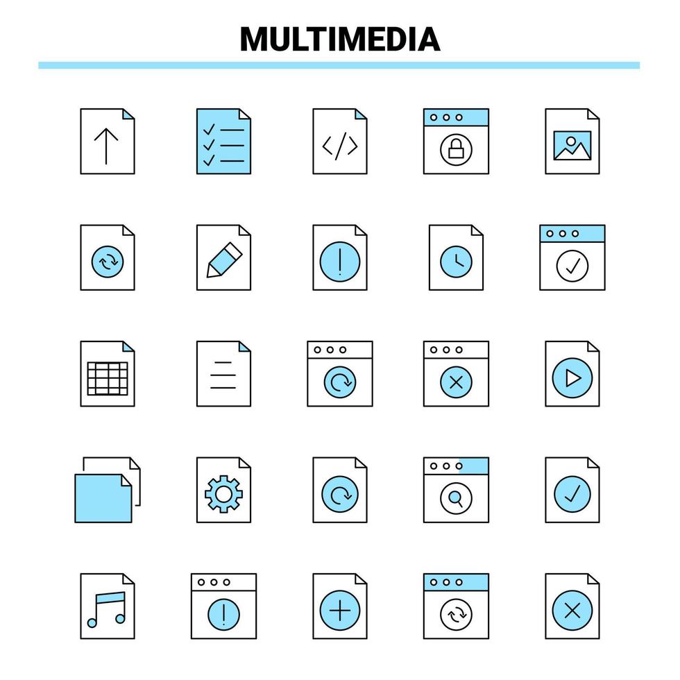 25 Multimedia Black and Blue icon Set. Creative Icon Design and logo template vector