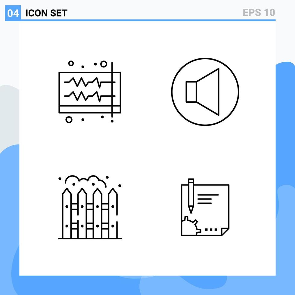 Modern 4 Line style icons. Outline Symbols for general use. Creative Line Icon Sign Isolated on White Background. 4 Icons Pack. vector