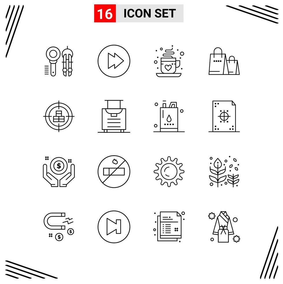 16 Icons Line Style. Grid Based Creative Outline Symbols for Website Design. Simple Line Icon Signs Isolated on White Background. 16 Icon Set. vector