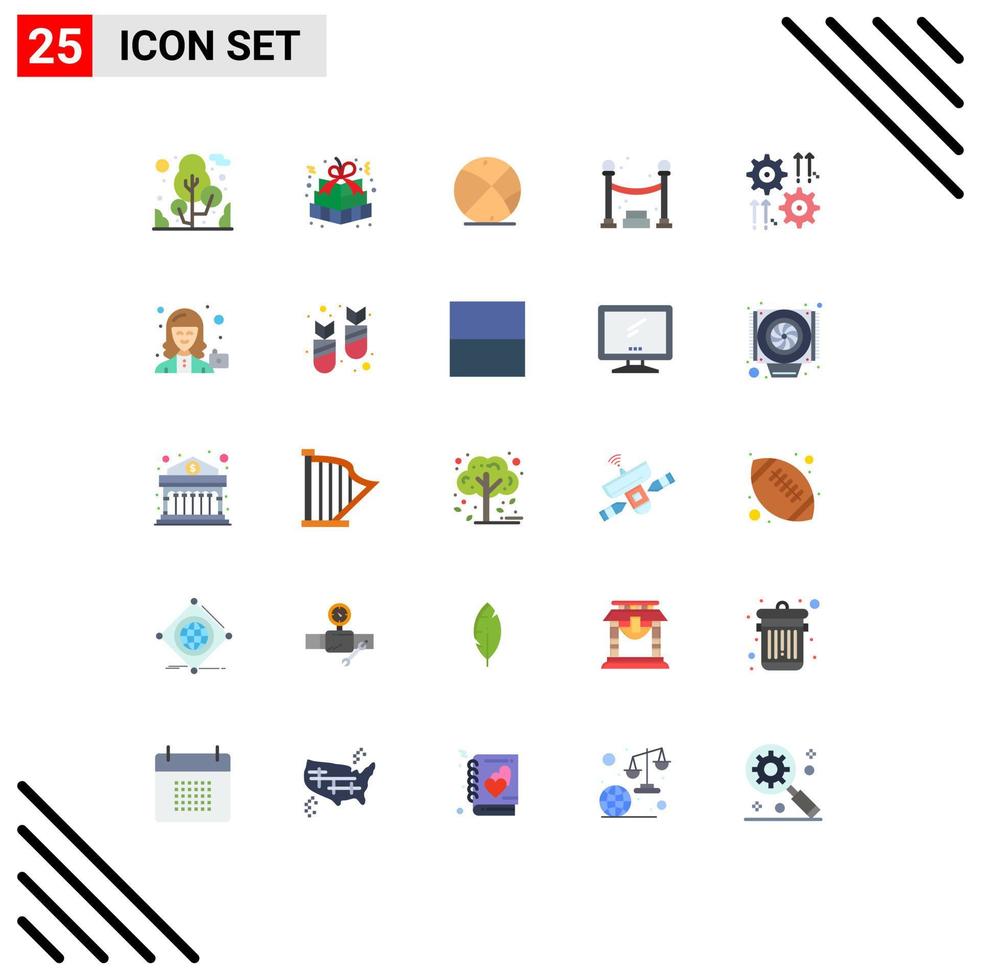25 User Interface Flat Color Pack of modern Signs and Symbols of cog setting basketball party queue Editable Vector Design Elements